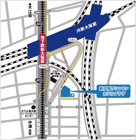 新大阪ワシントンホテルプラザへの案内図です。